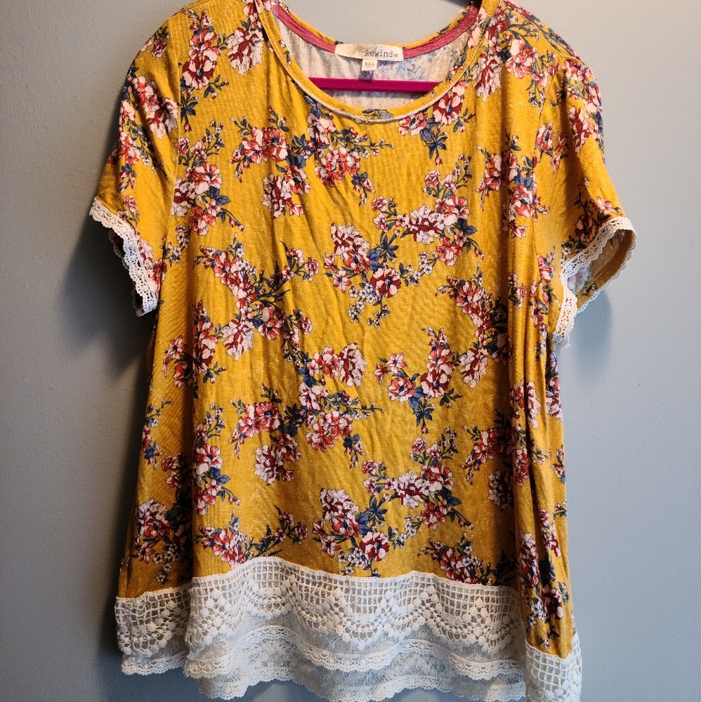 Mustard Floral Crocheted Top